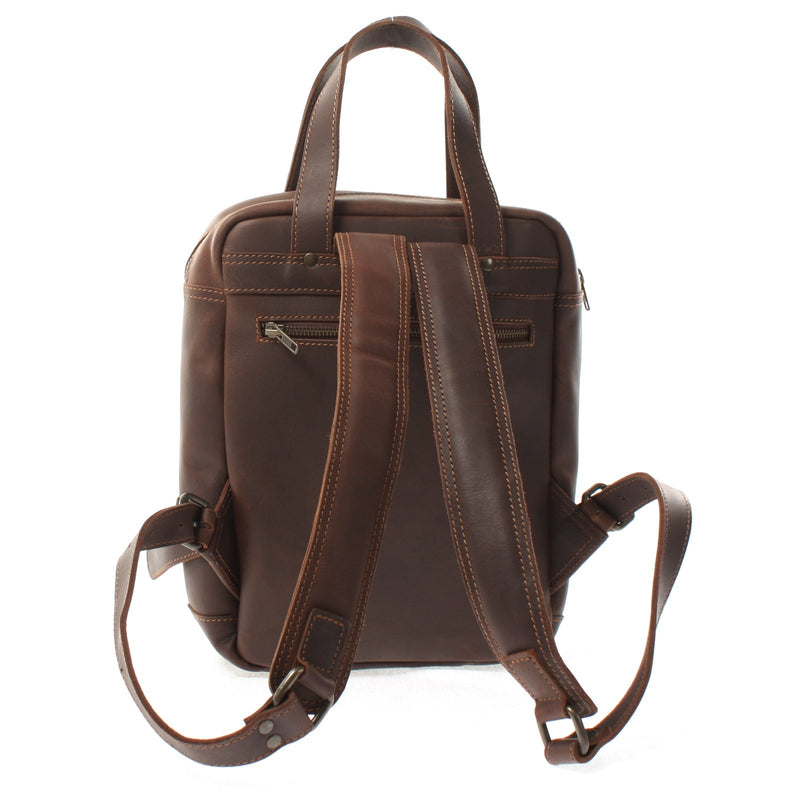 Leconi Kleiner Rucksack Lederrucksack Leder Dunkelbraun LE1028