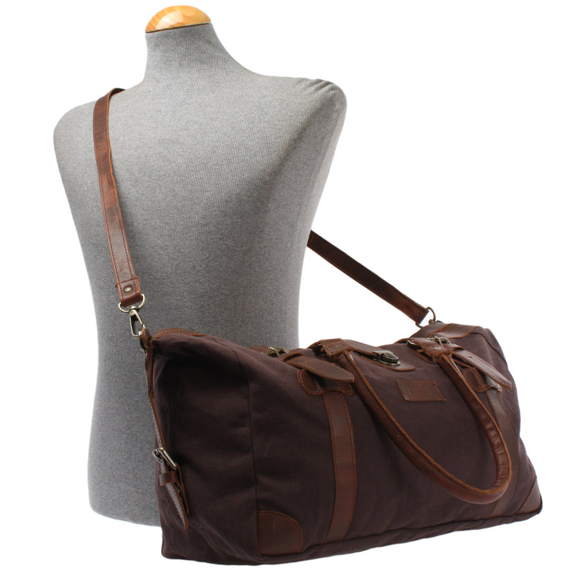 Leconi Kleiner Weekender Handgepäck Damen Herren Leder Canvas Mokka LE2008