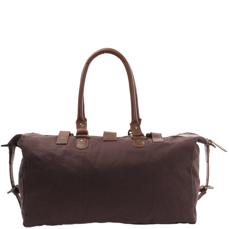 Leconi Kleiner Weekender Handgepäck Damen Herren Leder Canvas Mokka LE2008