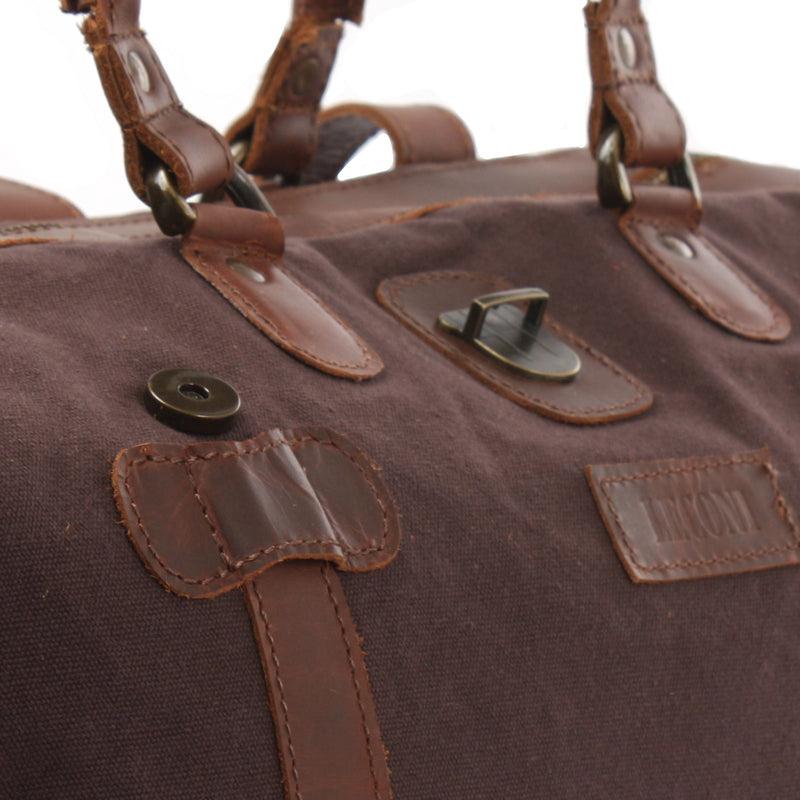 Leconi Kleiner Weekender Handgepäck Damen Herren Leder Canvas Mokka LE2008