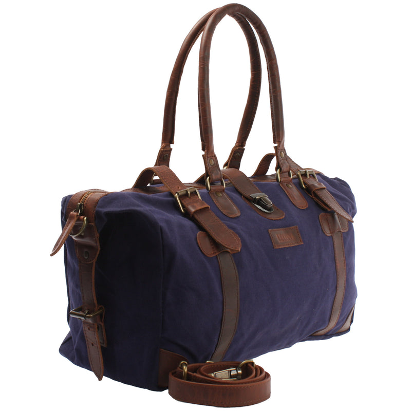Leconi Kleiner Weekender Handgepäck Damen Herren Leder Canvas Navy LE2008