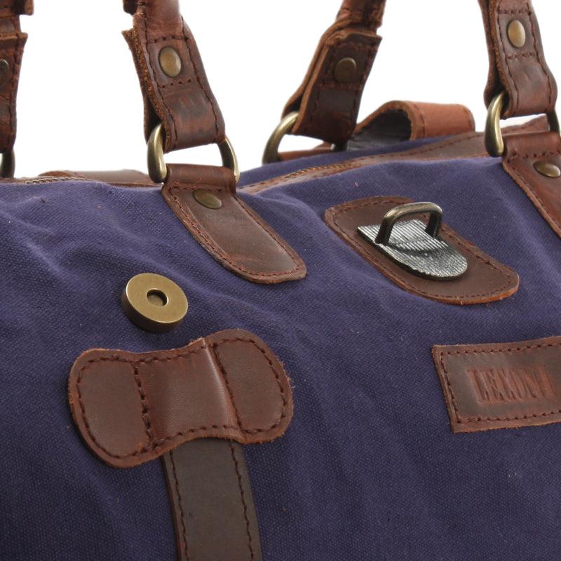 Leconi Kleiner Weekender Handgepäck Damen Herren Leder Canvas Navy LE2008