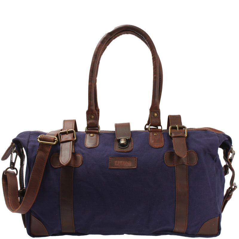 Leconi kleiner Weekender Handgepäck Damen Herren Leder Canvas navy LE2008