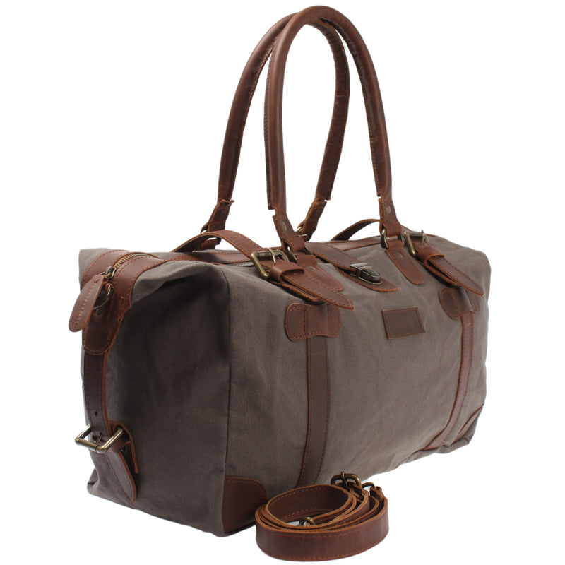 Leconi Kleiner Weekender Handgepäck Damen Herren Leder Canvas Grau LE2008