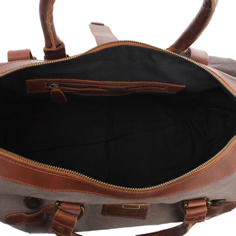 Leconi Kleiner Weekender Handgepäck Damen Herren Leder Canvas Grau LE2008