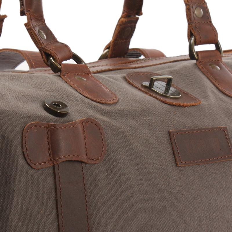Leconi Kleiner Weekender Handgepäck Damen Herren Leder Canvas Grau LE2008