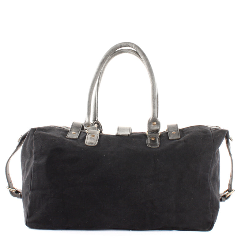 Leconi Kleiner Weekender Handgepäck Damen Herren Leder Canvas Schwarz LE2008