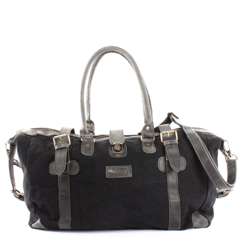 Leconi kleiner Weekender Handgepäck Damen Herren Leder Canvas schwarz LE2008