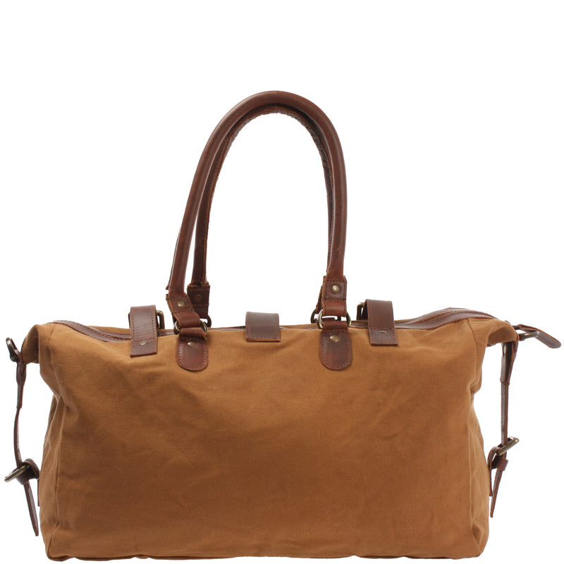 Leconi Kleiner Weekender Handgepäck Damen Herren Leder Canvas Cognac LE2008