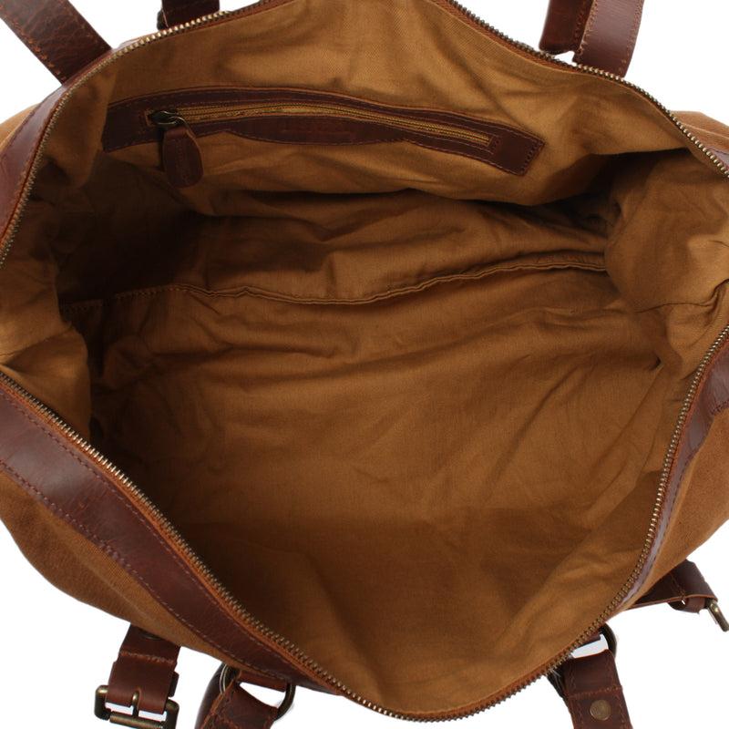 Leconi Kleiner Weekender Handgepäck Damen Herren Leder Canvas Cognac LE2008