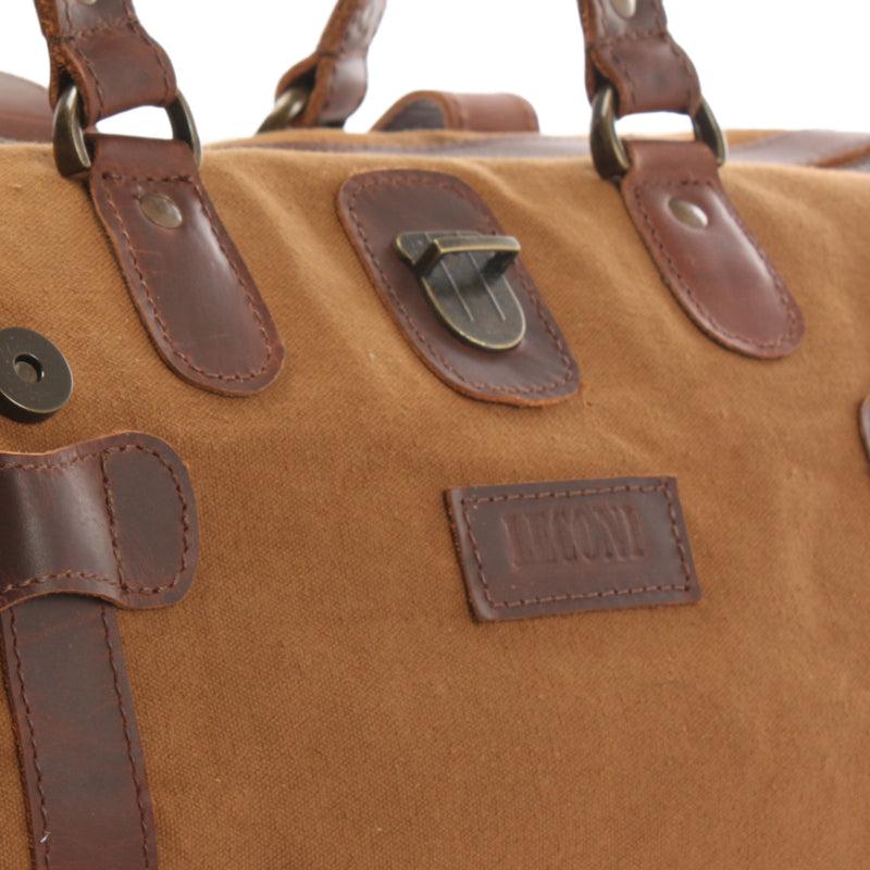 Leconi Kleiner Weekender Handgepäck Damen Herren Leder Canvas Cognac LE2008