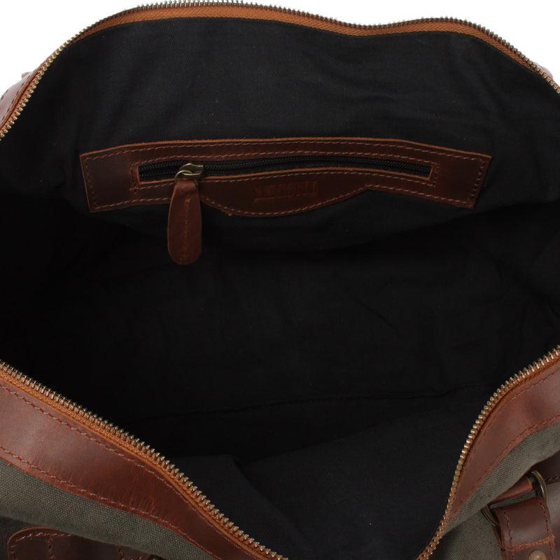 Leconi Kleiner Weekender Handgepäck Damen Herren Leder Canvas Grün LE2008
