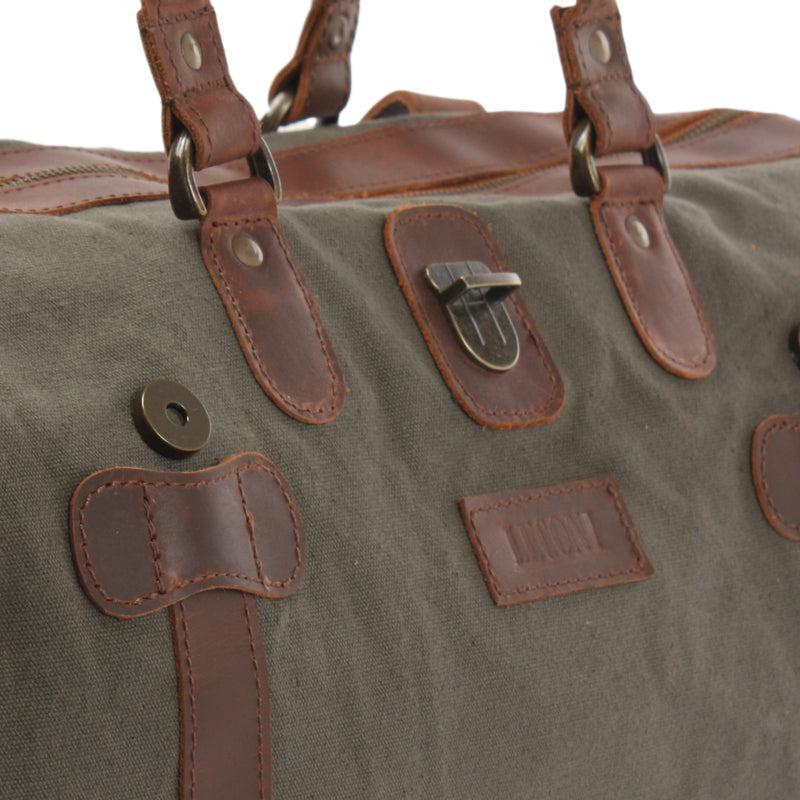 Leconi Kleiner Weekender Handgepäck Damen Herren Leder Canvas Grün LE2008