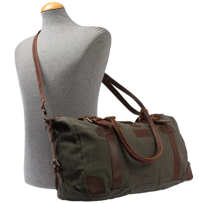 Leconi Kleiner Weekender Handgepäck Damen Herren Leder Canvas Grün LE2008