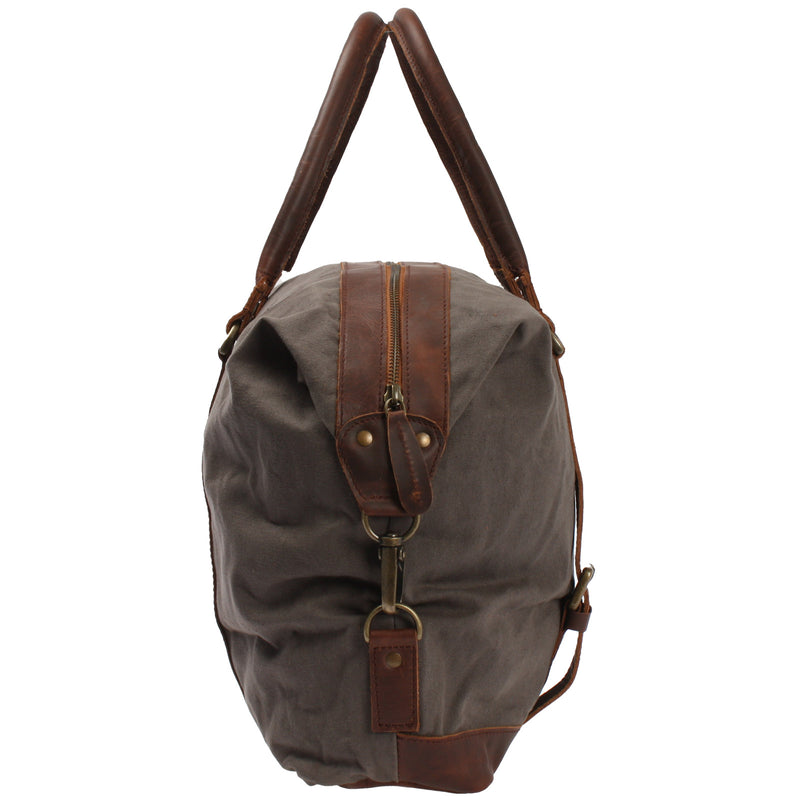 Leconi Kleiner Weekender Shopper Damen Herren Leder Canvas Grau LE2006