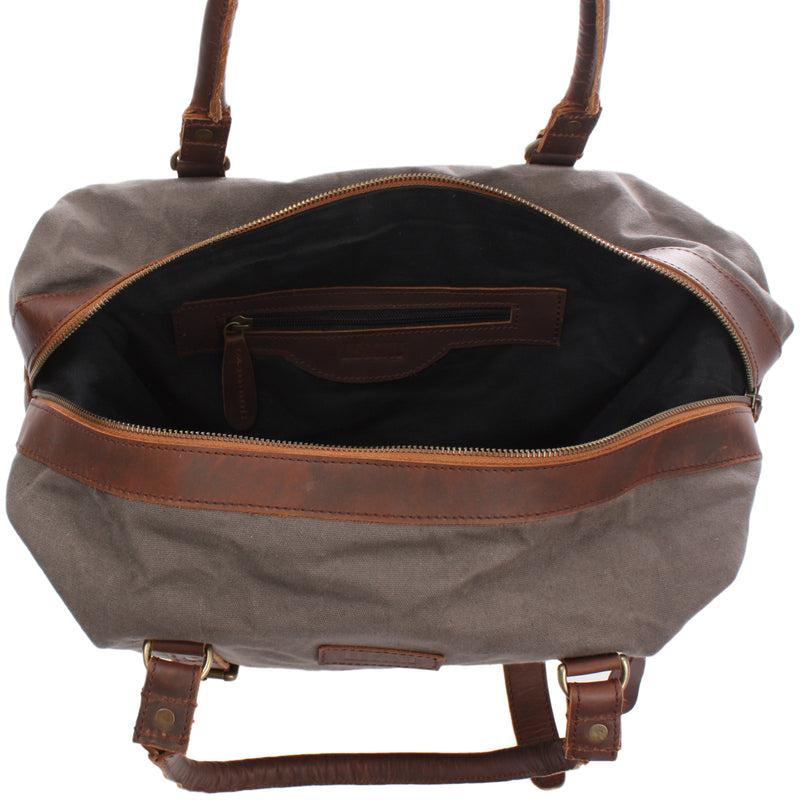 Leconi Kleiner Weekender Shopper Damen Herren Leder Canvas Grau LE2006