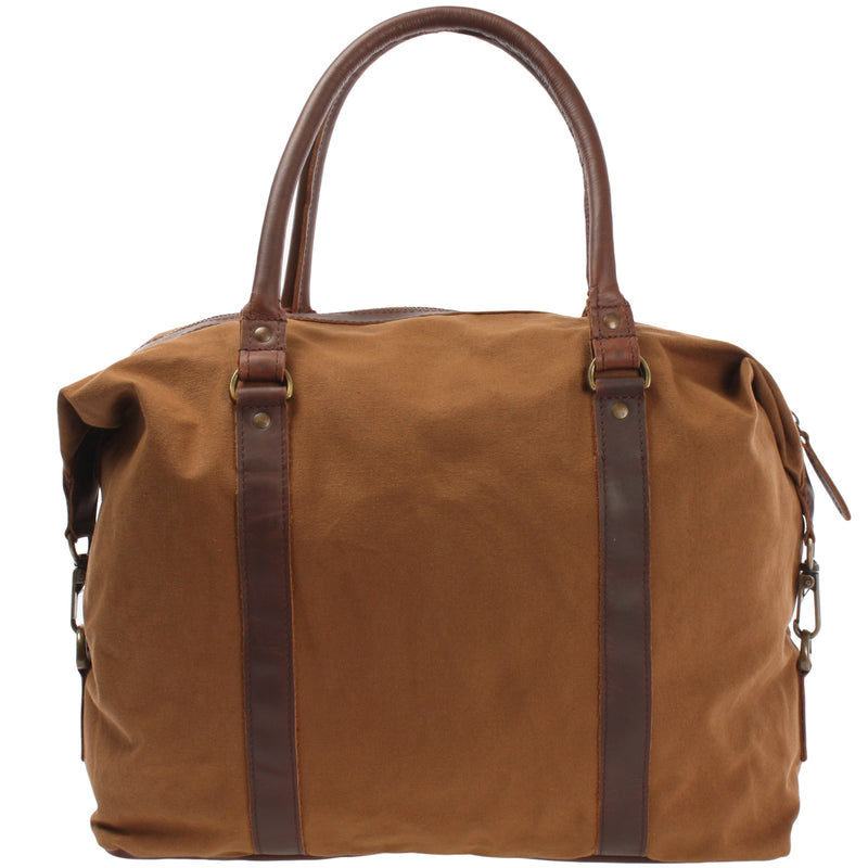 Leconi Kleiner Weekender Shopper Damen Herren Leder Canvas Cognac LE2006