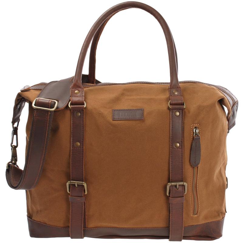 Leconi kleiner Weekender Shopper Damen Herren Leder Canvas cognac LE2006