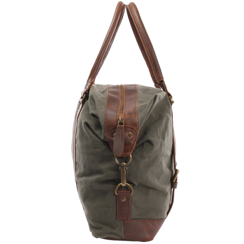 Leconi Kleiner Weekender Shopper Damen Herren Leder Canvas Grün LE2006