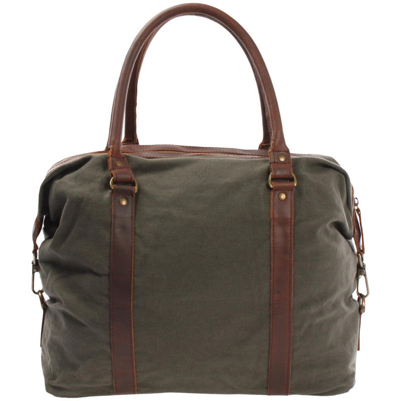 Leconi Kleiner Weekender Shopper Damen Herren Leder Canvas Grün LE2006