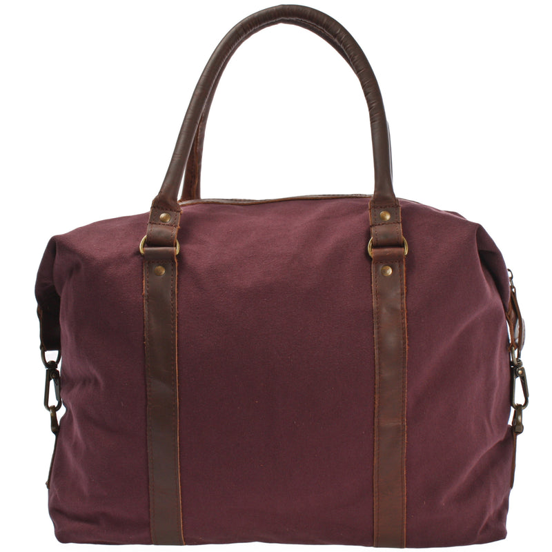 Leconi Kleiner Weekender Shopper Damen Herren Leder Canvas Bordeaux LE2006