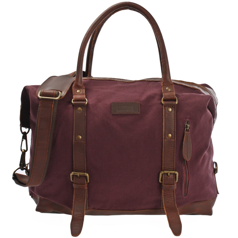 Leconi kleiner Weekender Shopper Damen Herren Leder Canvas bordeaux LE2006