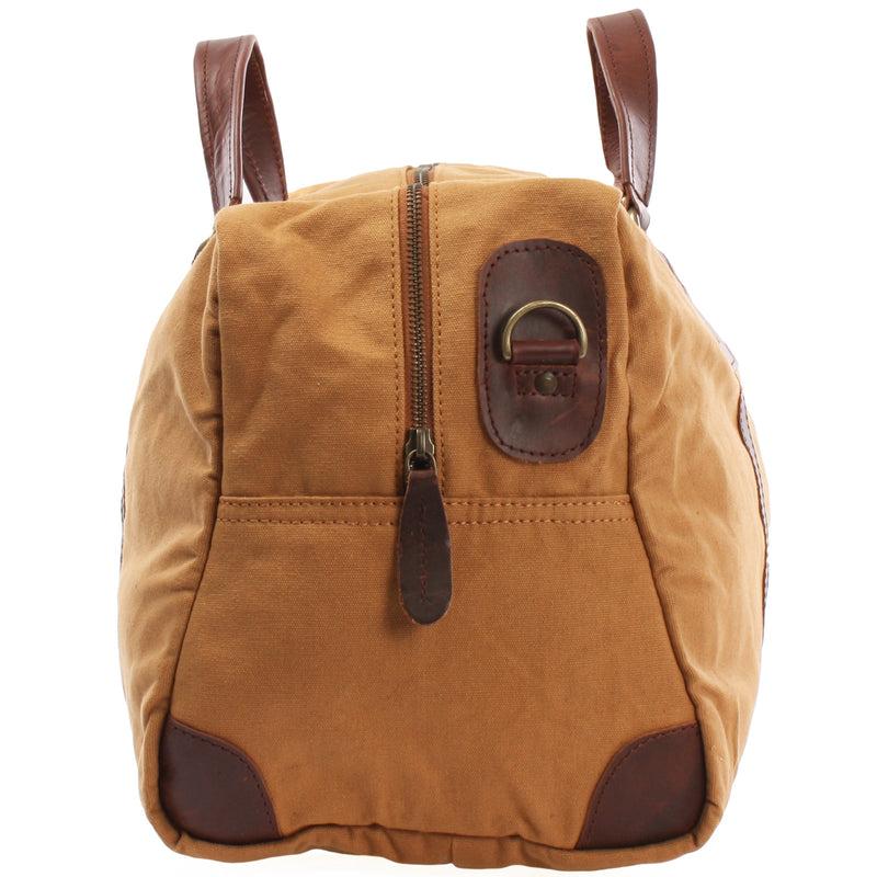 Leconi Kleiner Weekender Sporttasche Canvas Leder Cognac LE2009