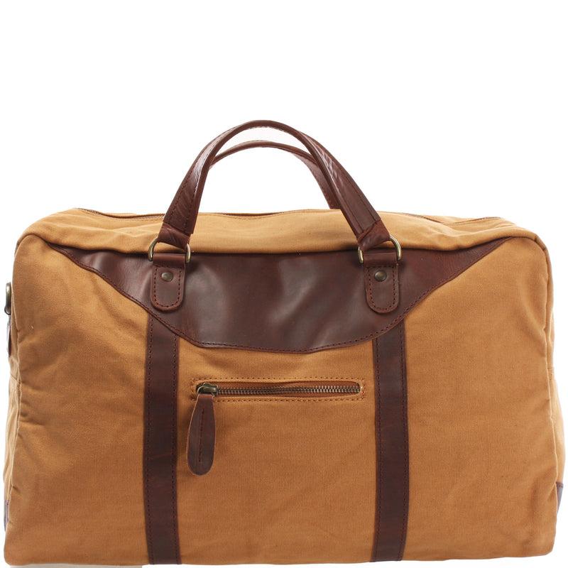 Leconi Kleiner Weekender Sporttasche Canvas Leder Cognac LE2009