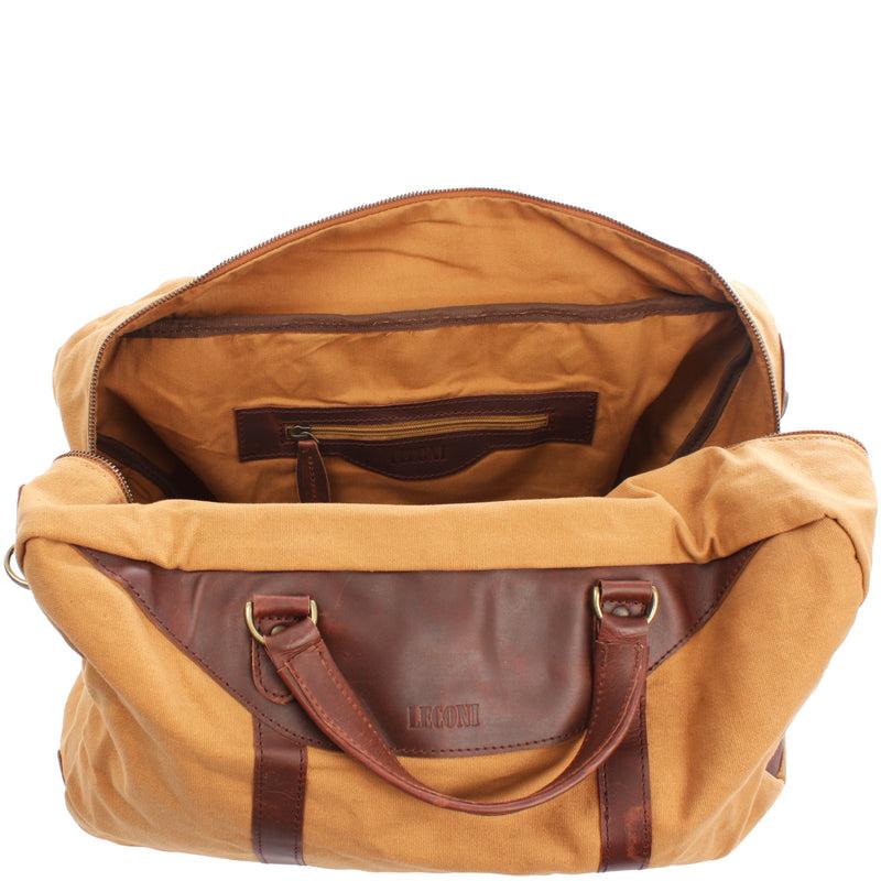 Leconi Kleiner Weekender Sporttasche Canvas Leder Cognac LE2009