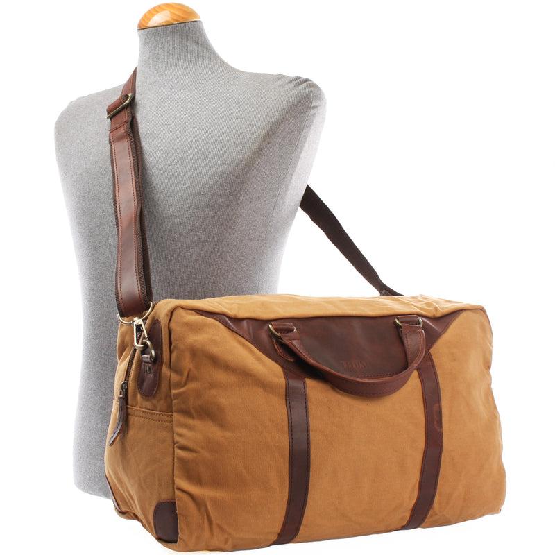 Leconi Kleiner Weekender Sporttasche Canvas Leder Cognac LE2009