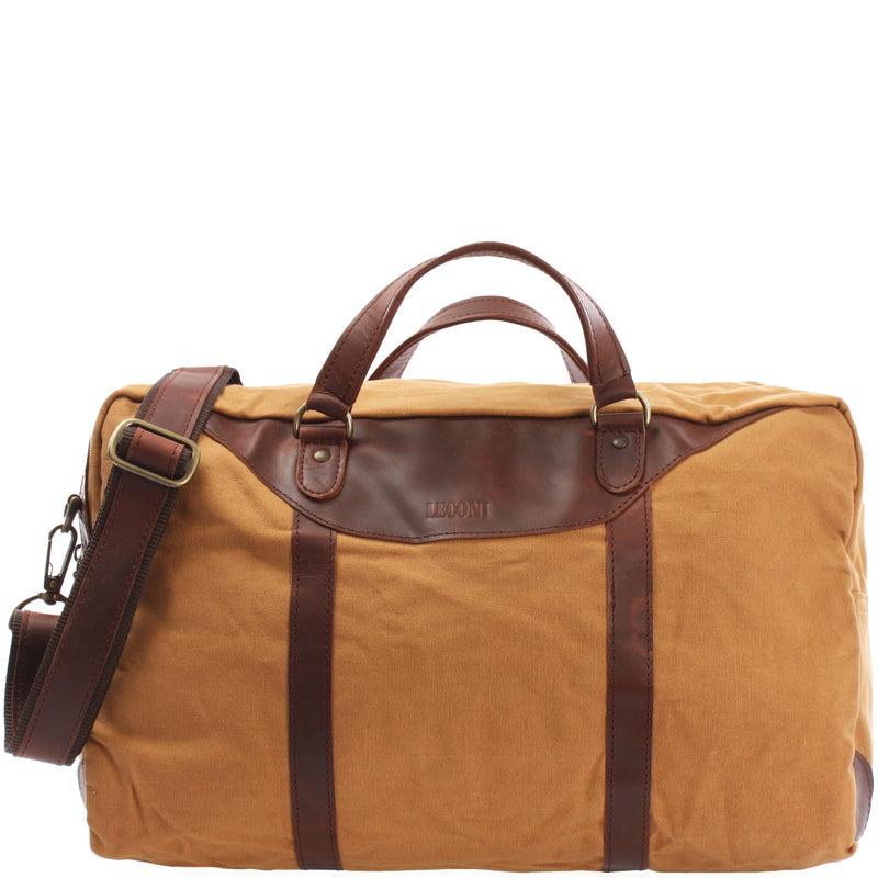 Leconi kleiner Weekender Sporttasche Canvas Leder cognac LE2009 Leconi kleiner Weekender Sporttasche Canvas Leder cognac LE2009