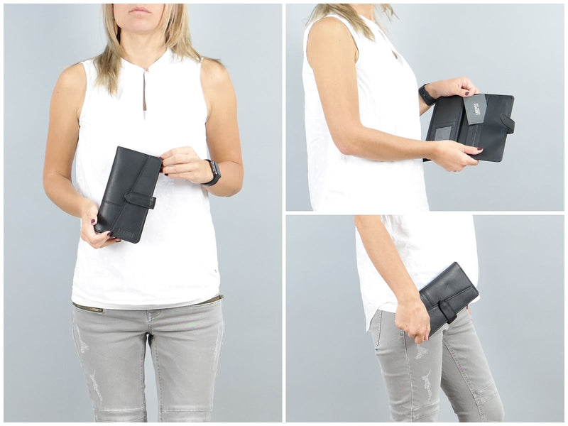 Leconi Geldbörse Portemonnaie Leder Schwarz LE9017