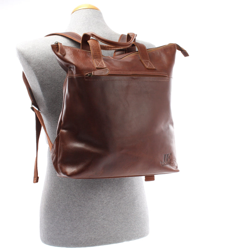 Leconi Lederrucksack Cityrucksack Freizeitrucksack Leder Braun LE1033