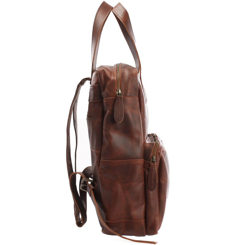 Leconi Lederrucksack Freizeitrucksack Damen Herren DIN A4 Leder Braun LE1019