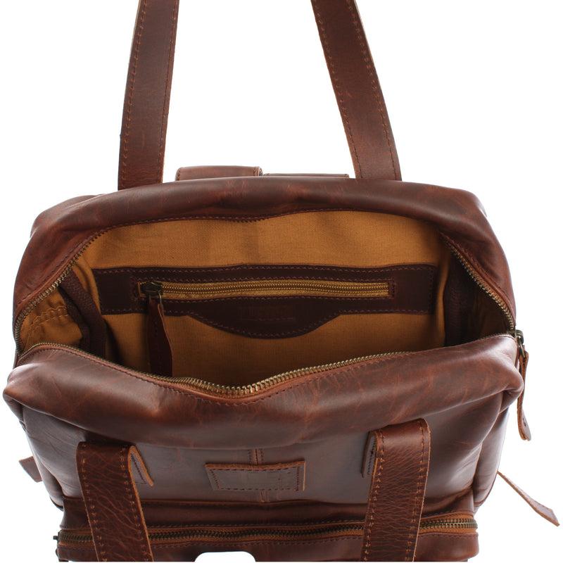 Leconi Lederrucksack Freizeitrucksack Damen Herren DIN A4 Leder Braun LE1019