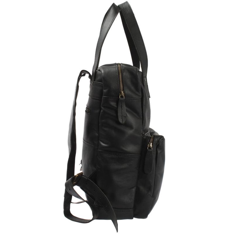 Leconi Lederrucksack Freizeitrucksack Damen Herren DIN A4 Leder Schwarz LE1019