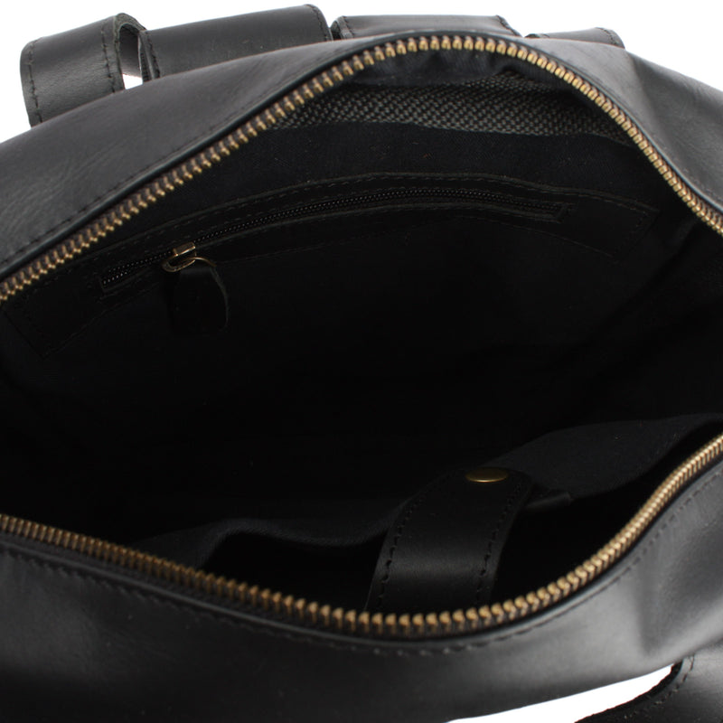 Leconi Lederrucksack Freizeitrucksack Damen Herren DIN A4 Leder Schwarz LE1019