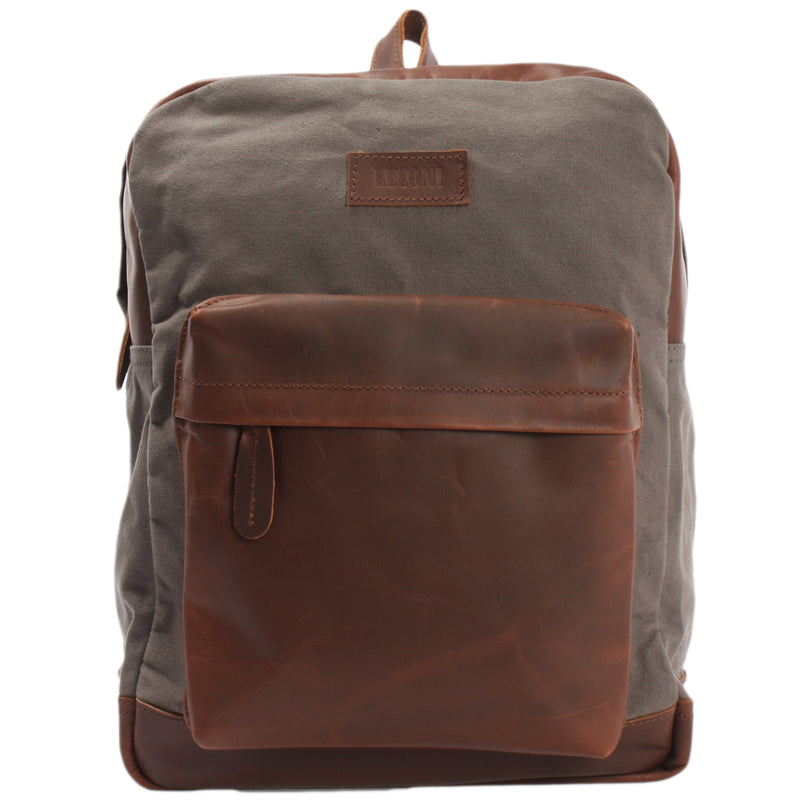 Leconi Lederrucksack Freizeitrucksack Rucksack Leder Canvas grau LE1015
