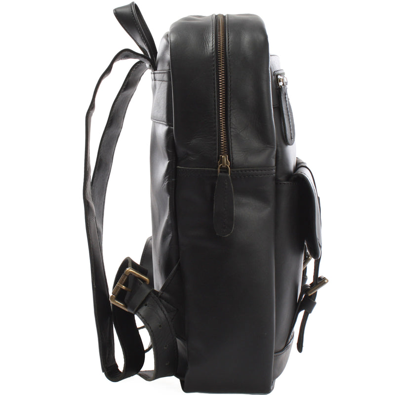 Leconi Lederrucksack Freizeitrucksack Wanderrucksack Leder Schwarz LE1018