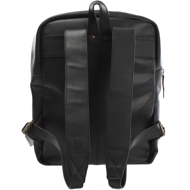 Leconi Lederrucksack Freizeitrucksack Wanderrucksack Leder Schwarz LE1018