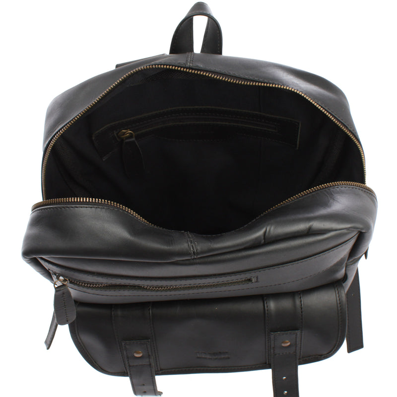 Leconi Lederrucksack Freizeitrucksack Wanderrucksack Leder Schwarz LE1018