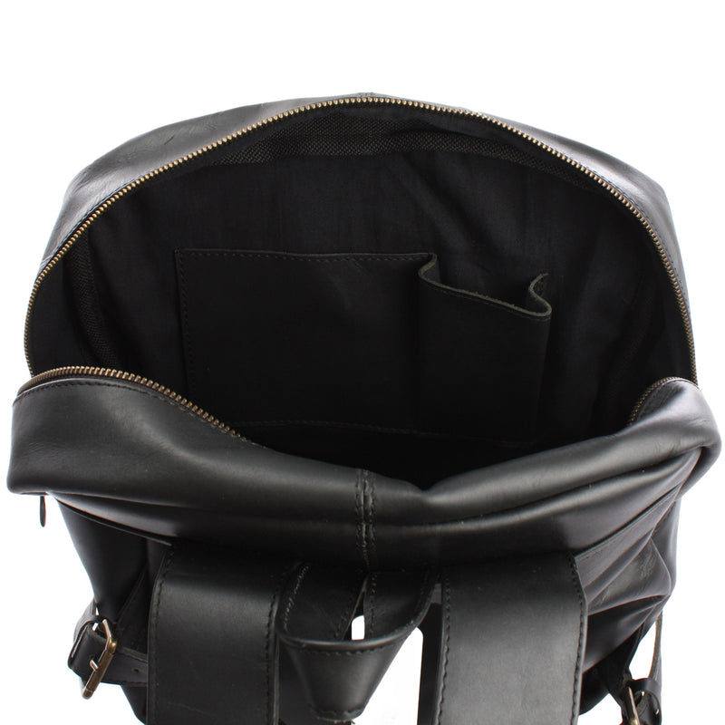 Leconi Lederrucksack Freizeitrucksack Wanderrucksack Leder Schwarz LE1018