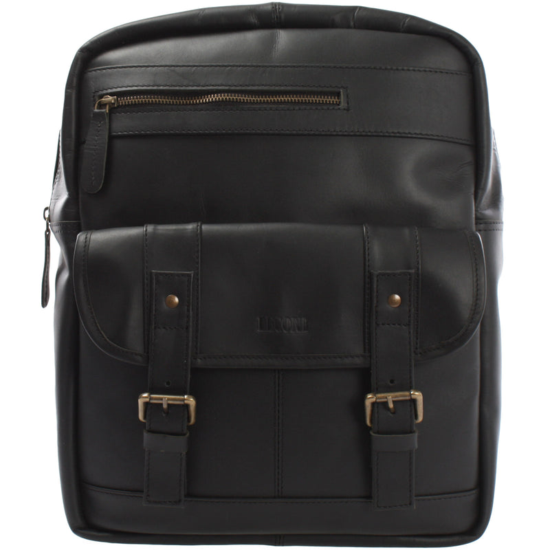 Leconi Lederrucksack Freizeitrucksack Wanderrucksack Leder schwarz LE1018