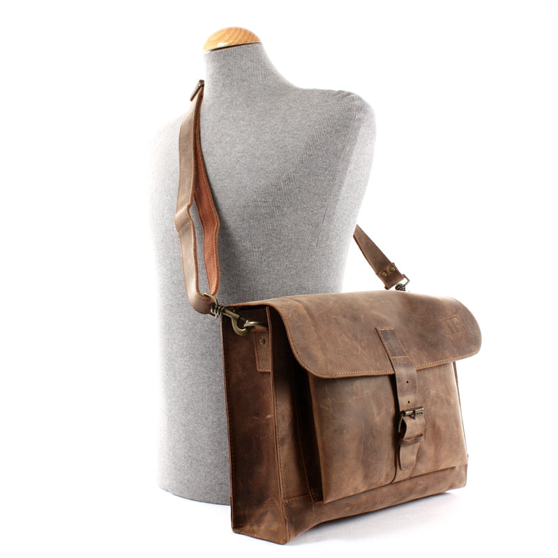 Leconi Messenger Bag Aktentasche Damen Herren Leder Vintage Braun LE3054