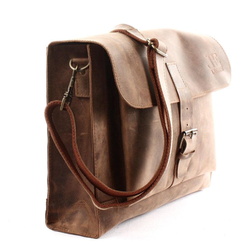 Leconi Messenger Bag Aktentasche Damen Herren Leder Vintage Braun LE3054