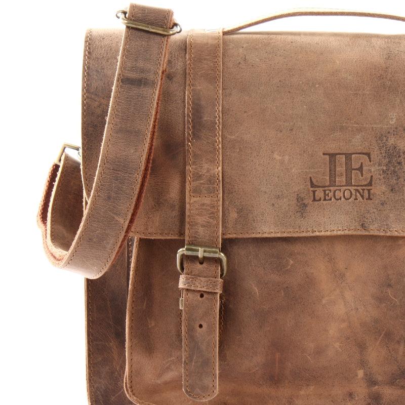 Leconi Messenger Bag Aktentasche Damen Herren Leder Vintage Braun LE3055