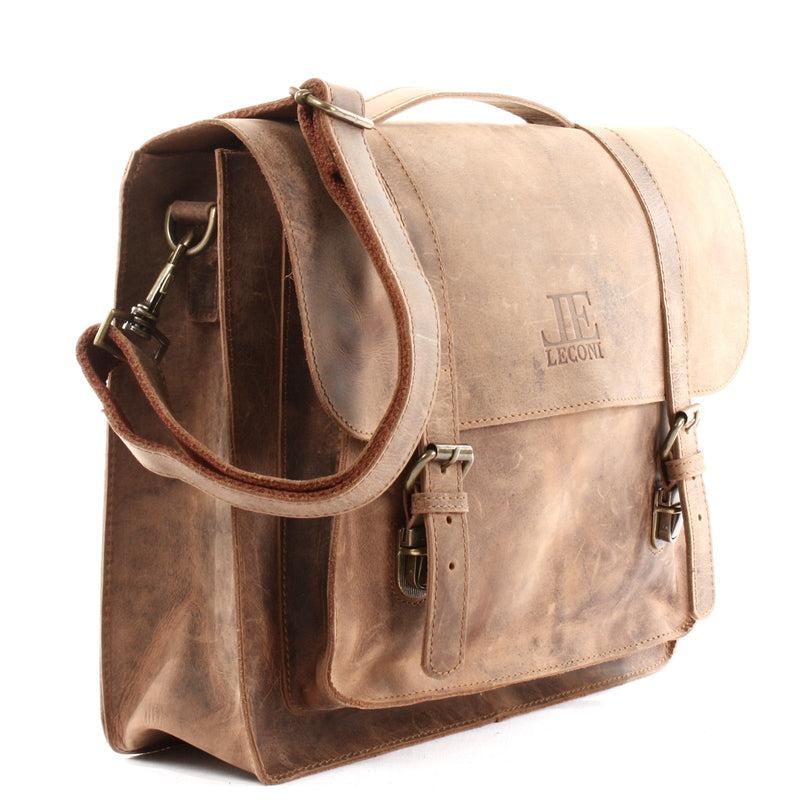 Leconi Messenger Bag Aktentasche Damen Herren Leder Vintage Braun LE3055