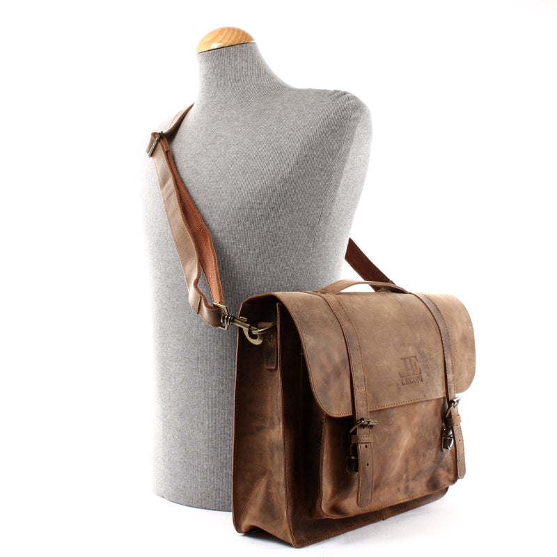 Leconi Messenger Bag Aktentasche Damen Herren Leder Vintage Braun LE3055