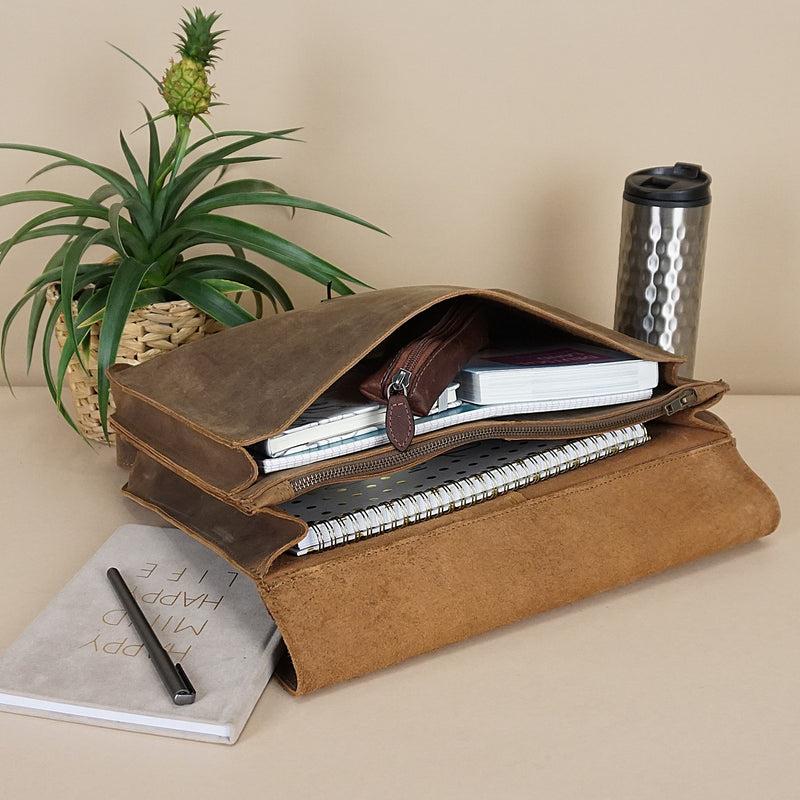 Leconi Messenger Bag Aktentasche Damen Herren Vintage Leder Braun LE3020