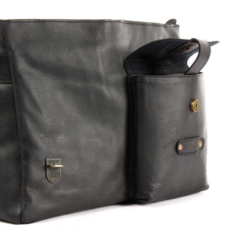 Leconi Messenger Bag Collegetasche DIN A4 Kuriertasche Leder Schwarz LE3032
